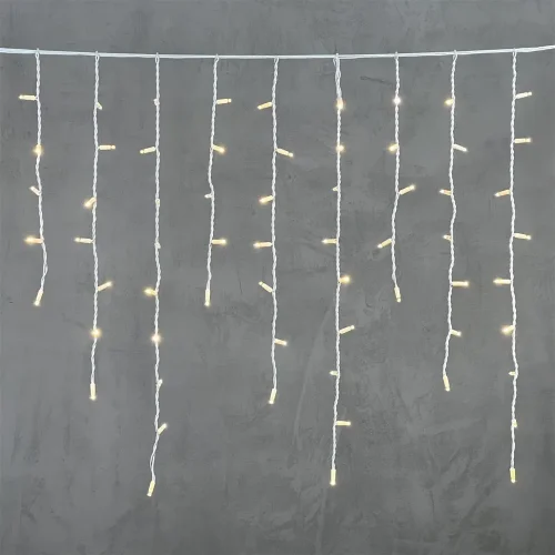 Гирлянда Бахрома 3,2 x 0,9 м Тепло-Белая 220В, 168 LED, Провод Белый Каучук, IP65. Фото 6.