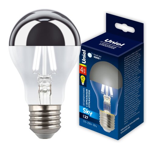 LED-A60-4W-4000K-E27-CL MIRROR-CHROME PLS02WH Лампа светодиодная, Форма A, прозрачная колба с зеркальным отражателем, Серия Sky, Белый свет 4000K - фото 7