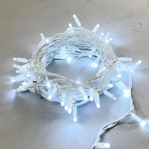 Гирлянда Нить 10м Белая 24В, 75 LED, Провод Белый Каучук, IP65. Фото 1.