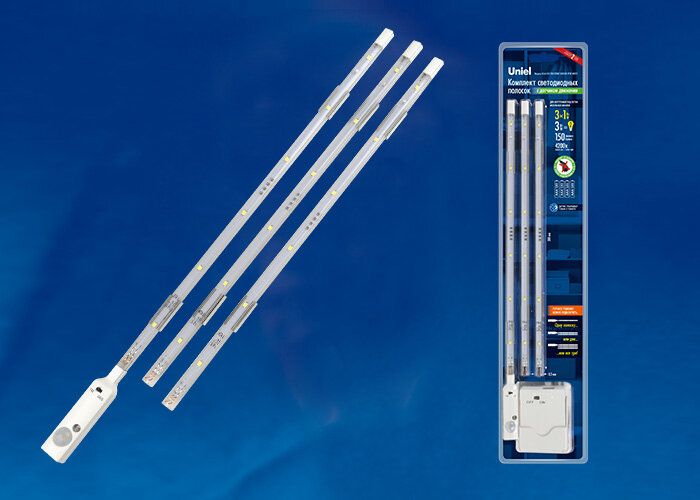 ULM-F42-3W/4200K SENSOR IP20 WHITE Комплект светодиодных полосок с датчиком движения 10Lux. Питание 4ААА. 150Lm. Белый. ТМ Uniel - фото