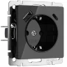 Розетка с заземлением, шторками и USB тип A+C (черный акрил) W1171748 - фото