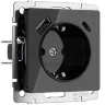 Розетка с заземлением, шторками и USB тип A+C (черный акрил) W1171748 - фото