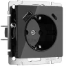 Розетка с заземлением, шторками и USB тип A+C (черный акрил) W1171748 - фото 2