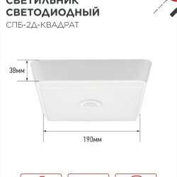 Светильник светодиодный СПБ-2Д-КВАДРАТ 14Вт 4000К 1100Лм 190мм с датчиком белый IN HOME
