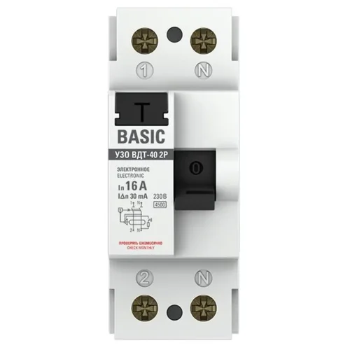 Выключатель дифференциального тока (УЗО) 2п 16А 30мА тип AC Basic электрон.EKF elcb-2-16-30e-sim - фото 2