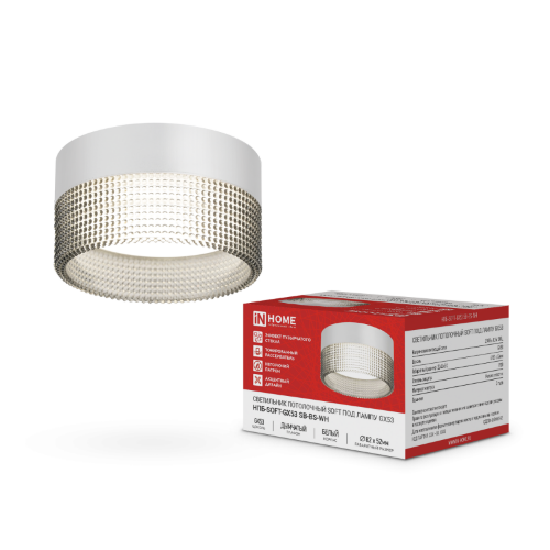 Светильник потолочный НПБ-SOFT-GX53 SB-BS-WH дымчатый плафон, 82х52мм белый IN HOME - Фото