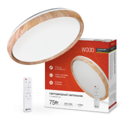 Светильник светодиодный COMFORT WOOD 75Вт 230В 3000-6500K 6000Лм 490x115мм с пультом ДУ IN HOME