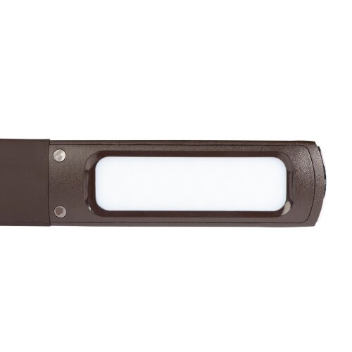TLD-542 Brown-LED-300Lm-5000K-Dimmer Светильник настольный c часами, календарем, термометром, 5W, Сенсорный выключатель, Коричневый стилизован под кожу. - фото 4