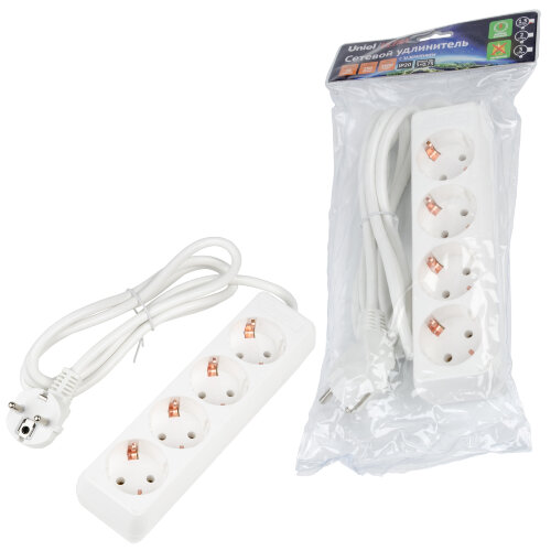 S-GCU4-1,5 WHITE Удлинитель серии Ultra, шнур 1,5м., 4 гнезда, 16A, с/з. Белый. TM Uniel - фото