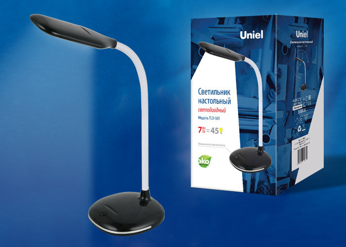 TLD-561 Black/LED/450Lm/4500K Светильник настольный, 7W. Механический выключатель. Черный. ТМ Uniel - фото