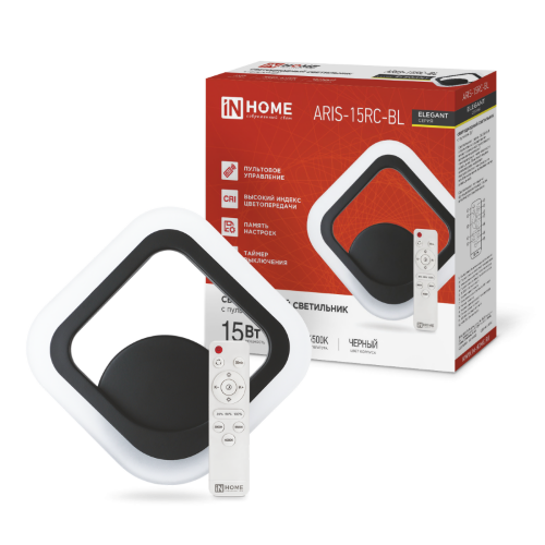 Светильник светодиодный ELEGANT ARIS-15RC-BL 15Вт 230В 3000-6500К 1200Лм пульт ДУ черный IN HOME - Фото