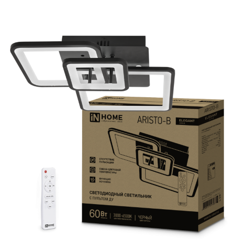 Светильник светодиодный ELEGANT ARISTO-B 60Вт 230В 3000-6500K 4700Лм 530х448х150мм пульт ДУ черный IN HOME - Фото 2