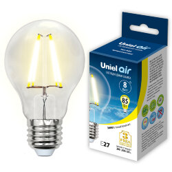 LED-A60-8W-WW-E27-CL GLA01TR Лампа светодиодная, Форма A, прозрачная, Серия Air, Теплый белый свет 3000K