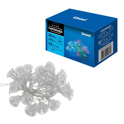 ULD-S0280-020/DTA RGB IP20 BELLS Гирлянда светодиодная «Колокольчики» с контроллером, 20 светодиодов, 2,8 м, RGB, IP20, провод прозрачный. - фото