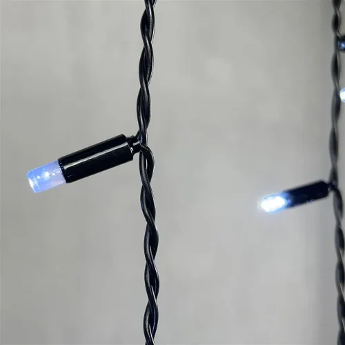 Гирлянда Бахрома с Колпачком 3,1 x 0,5 м Белая с Мерцанием Белого Диода 220В, 120 LED, Провод Черный ПВХ, IP65. Фото 3.