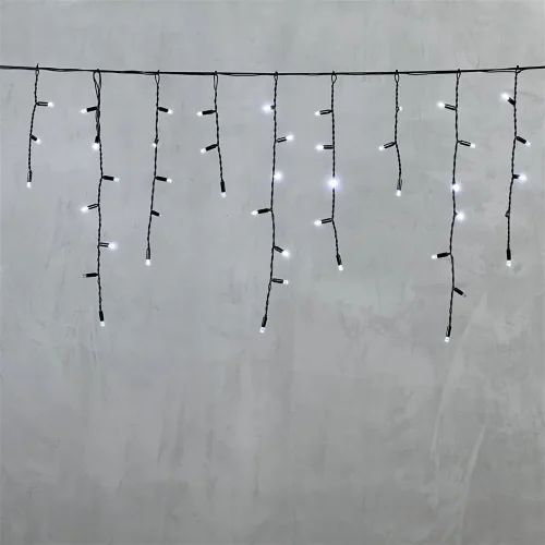 Гирлянда Бахрома с Колпачком 3,1 x 0,5 м Белая с Мерцанием Белого Диода 220В, 120 LED, Провод Черный ПВХ, IP65. Фото 6.