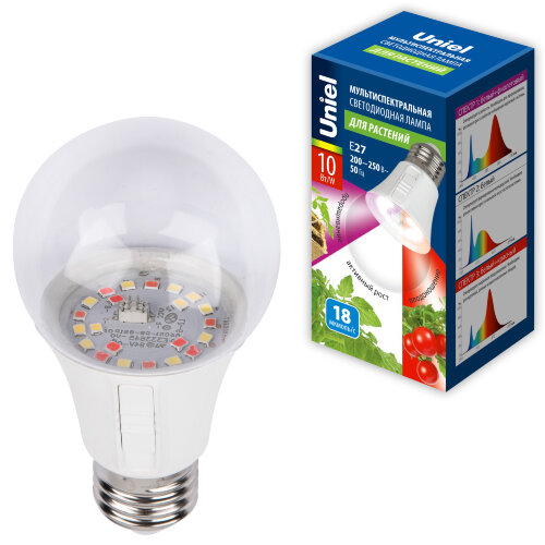 LED-A60-10W-SPM3-E27-CL PLP35WH MULTIPLANT Лампа светодиодная для растений, Форма A, прозрачная, Три спектра для проращивания, роста и цветения - фото 6
