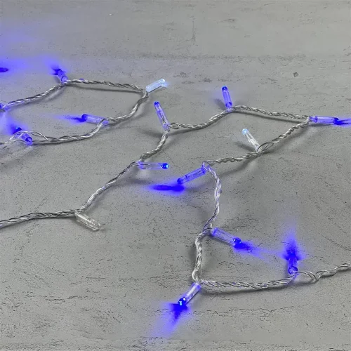 Гирлянда Нить с Колпачком 10м Синяя с Мерцанием Белого Диода 24В, 100 LED, Провод Прозрачный ПВХ, IP65. Фото 3.