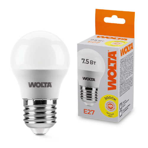 Светодиодная лампа WOLTA 25Y45GL7.5E27 7.5Вт 3000K E27 - фото 1.
