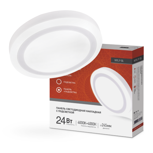 Панель светодиодная накладная круглая NRLP-BL 24Вт 230В 4000К 1440Лм 245мм с подсветкой белая IP20 IN HOME - Фото