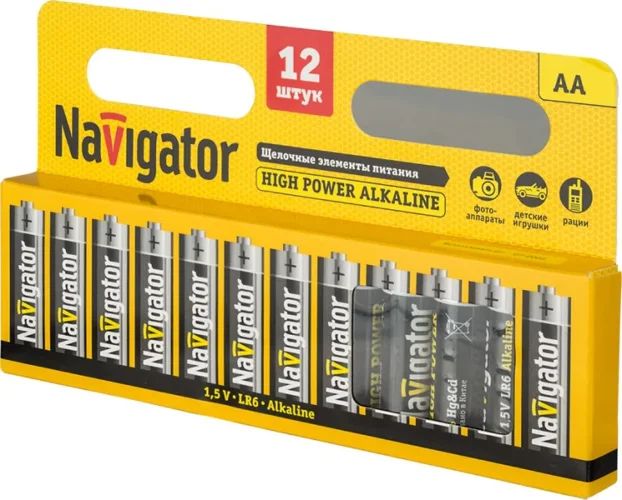 Элемент питания алкалиновый AA/LR6 94 782 NBT-NE-LR6-BP12 (блист.12шт) Navigator 94782 - фото
