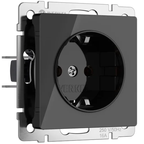 Розетка с заземлением и шторками (черный акрил) W1171148 - фото