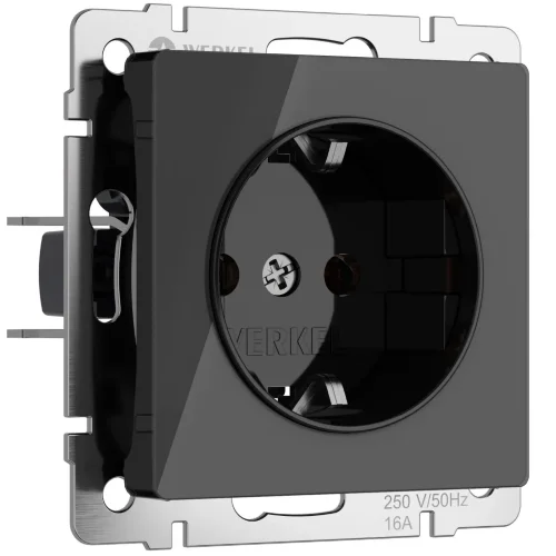 Розетка с заземлением и шторками (черный акрил) W1171148 - фото