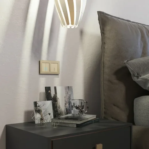 Сенсорный выключатель двухклавишный с подсветкой 1000 Вт (шампань) W4520011 - фото 2