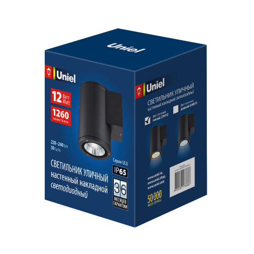 ULU-S21С-12W/2700K IP65 BLACK Светильник светодиодный уличный. Архитектурный накладной. Теплый белый свет (2700K) Корпус черный. TM Uniel - фото
