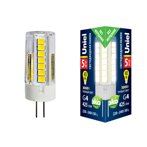 LED-JC-220/5W/3000K/G4/CL GLZ09TR Лампа светодиодная, прозрачная. Теплый белый свет (3000К) - фото