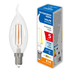 LED-CW35-5W-4000K-E14-CL-SLF Лампа светодиодная, Форма свеча на ветру, прозрачная, Белый свет 4000К