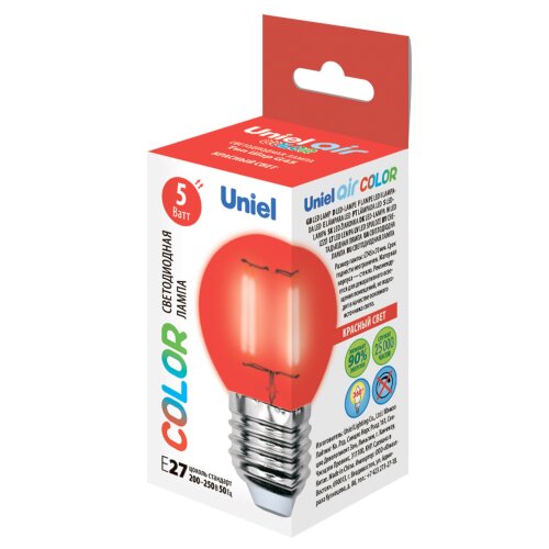 LED-G45-5W-RED-E27 GLA02RD Лампа светодиодная, Форма шар, Серия Air color, Красный свет - фото 4