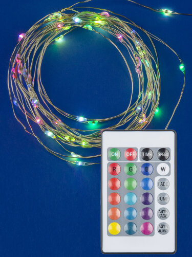 ULD-S0500-050-DTB-3AA-RC RGB IP20 DEW Гирлянда светодиодная Роса на батарейках 3AA не в-к, 5м, 50 светодиодов, RGB свет, Пульт ДУ в-к, Провод прозрачный, TM Uniel - фото 3