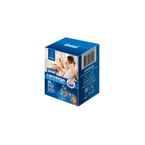 ULD-S0500-050-DTB-3AA-RC RGB IP20 DEW Гирлянда светодиодная Роса на батарейках 3AA не в-к, 5м, 50 светодиодов, RGB свет, Пульт ДУ в-к, Провод прозрачный, TM Uniel - фото 6