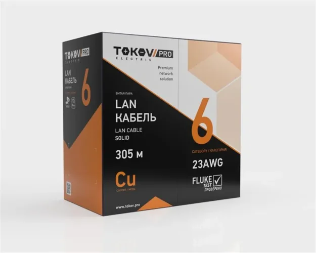 Кабель витая пара U/UTP 4х2х23AWG(0.57мм) кат.6 PVC indoor Fluked tested 305м (м) PRO TOKOV ELECTRIC TKP-C08-U/UTP-42-6-305 - фото