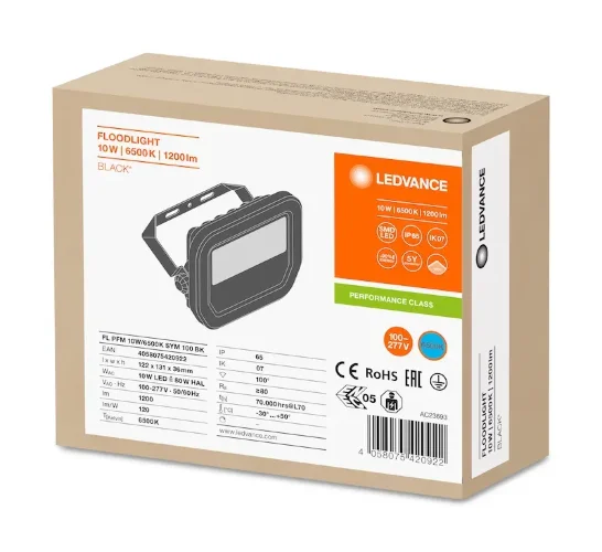 Прожектор светодиодный 10W/6500K (=80W) IP65 1200Lm Симметричный 100° Чёрный | FLOODLIGHT PERFORMANCE | - LEDVANCE. Фото 5