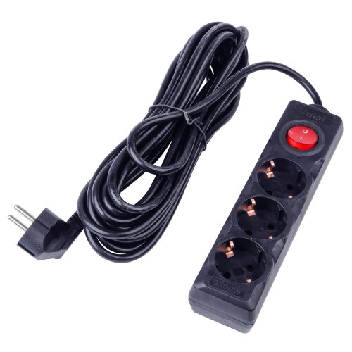 S-GCU3-7B BLACK Удлинитель серии Ultra, шнур 7м., 3 гнезда, 16A, с-з, Черный, TM Uniel - фото 1