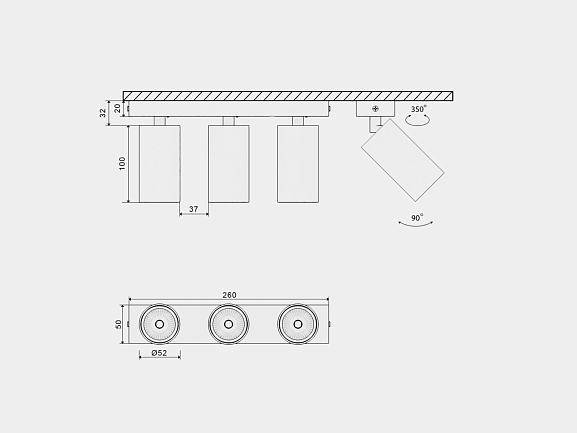 'Крепление сменное М13 для светильников MINI VILLY, поворотное накладное тройное, цвет Белый, MINI-VL-M13-WH. Фото 2