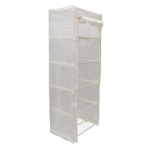 UGH-R30 H190 WHITE-WHITE Парник-стеллаж для рассады, 5 полок, 70x50x190см, Металлическая труба в ПВХ, цвет белый, Тент из армированного полиэтилена 135г-м2, цвет сетки белый, TM ФитоЛето - фото 1