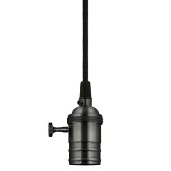 DLC-V-S24K-E27 TS-1M-BL PEARL BLACK Патрон декоративный, серия Vintage, с проводом 1м и креплением, Выключатель поворотный, Материал алюминий, Цвет черный жемчуг.