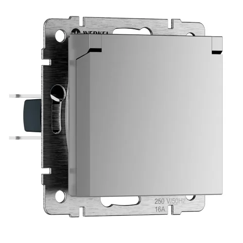 W1171206/ Розетка влагозащ. с зазем. с защит. крышкой и шторками N (серебряный) W1171206 - фото