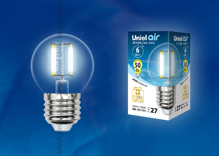 LED-G45-6W/NW/E27/CL GLA01TR Лампа светодиодная. Форма "шар", прозрачная. Серия Air. Белый свет (4000K) - фото