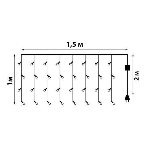 ULD-C1510-100-STA WARM WHITE IP44 Занавес светодиодный со статическим свечением, 1.5х1м, 100 светодиодов, Теплый белый свет, Провод прозрачный, TM Uniel - фото 3