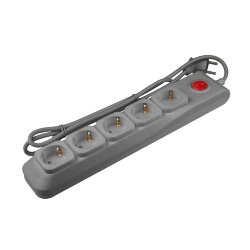 S-GSL5-1.5 GREY Cетевой фильтр серии Lux, 1.5м Пвс 3x0.75, 5 гнезд, с-з, 10А, Защита от перенапряжения, короткого замыкания.