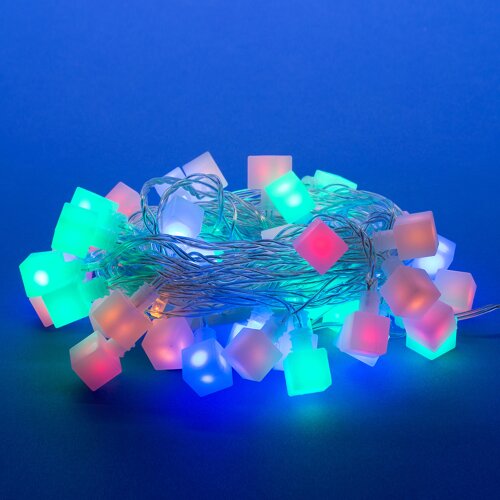 ULD-S0700-050-DTA MULTI IP20 CUBES-1 Гирлянда светодиодная с контроллером Кубики, 50 светодиодов, 7 м, разноцветная, IP20.провод прозрачный - фото 1