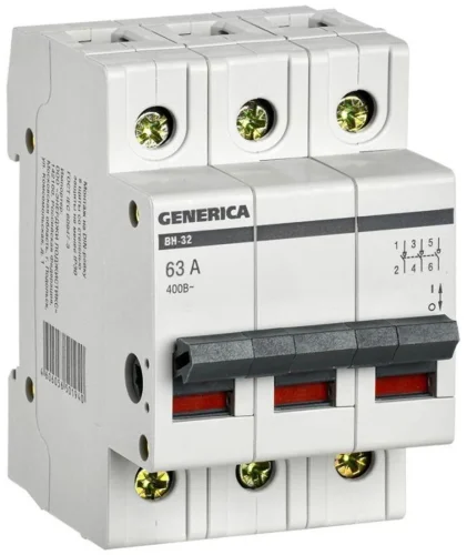 Выключатель нагрузки (мини-рубильник) 3п 63А ВН-32 GENERICA MNV15-3-063 - фото