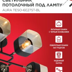 Светильник потолочный поворотный AURA TESO-6E27ST-BL 6хЕ27 янтарные плафоны, черный корпус IN HOME