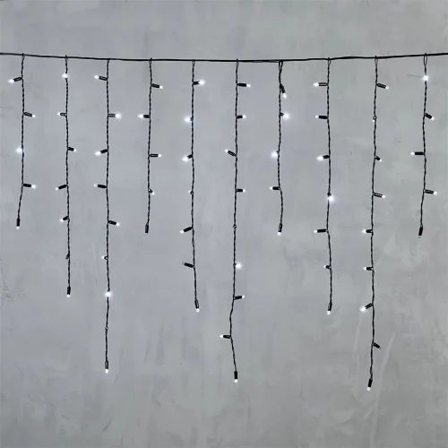 Гирлянда Бахрома с Колпачком 3,2 x 0,9 м Белая с Мерцанием Белого Диода 220В, 168 LED, Провод Черный ПВХ, IP65. Фото 6.