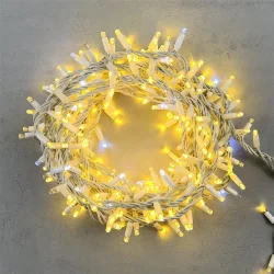 Гирлянда Нить с Колпачком 10м Тепло-Белая с Мерцанием Белого Диода, 300 LED, Провод Белый Каучук, IP65