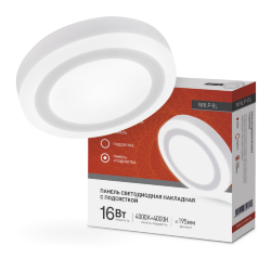 Панель светодиодная накладная круглая NRLP-BL 16Вт 230В 4000К 960Лм 195мм с подсветкой белая IP20 IN HOME